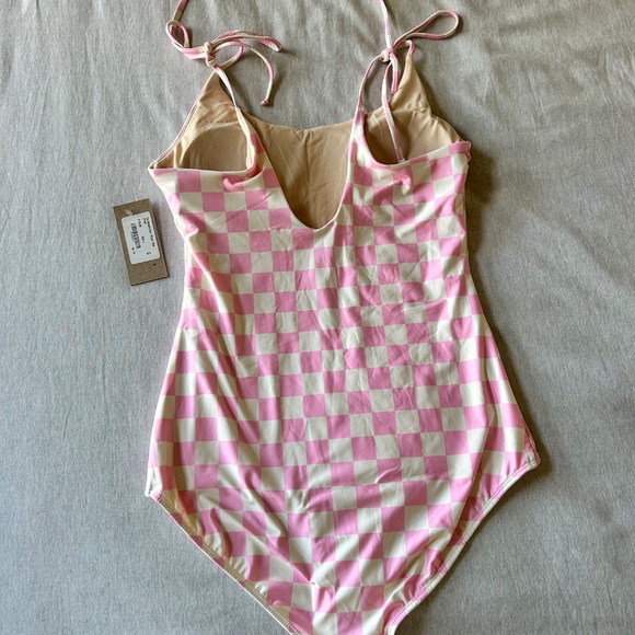 Albion Fit, The Natalie One-Piece, Pink Check. Size L - Picture 4 of 5